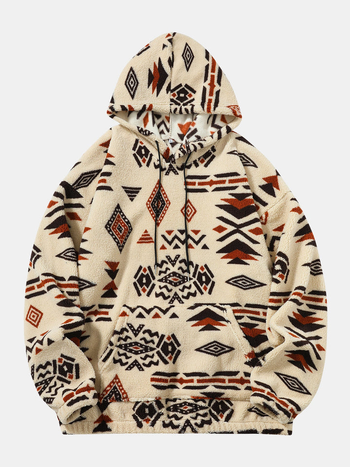 Relax Fit Tribal Geometry Teddy Hoodie