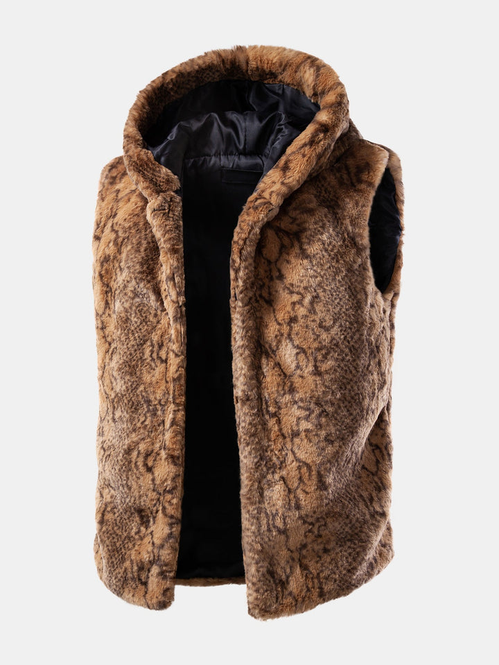 Faux Fur Serpentine Zip Up Hooded Vest