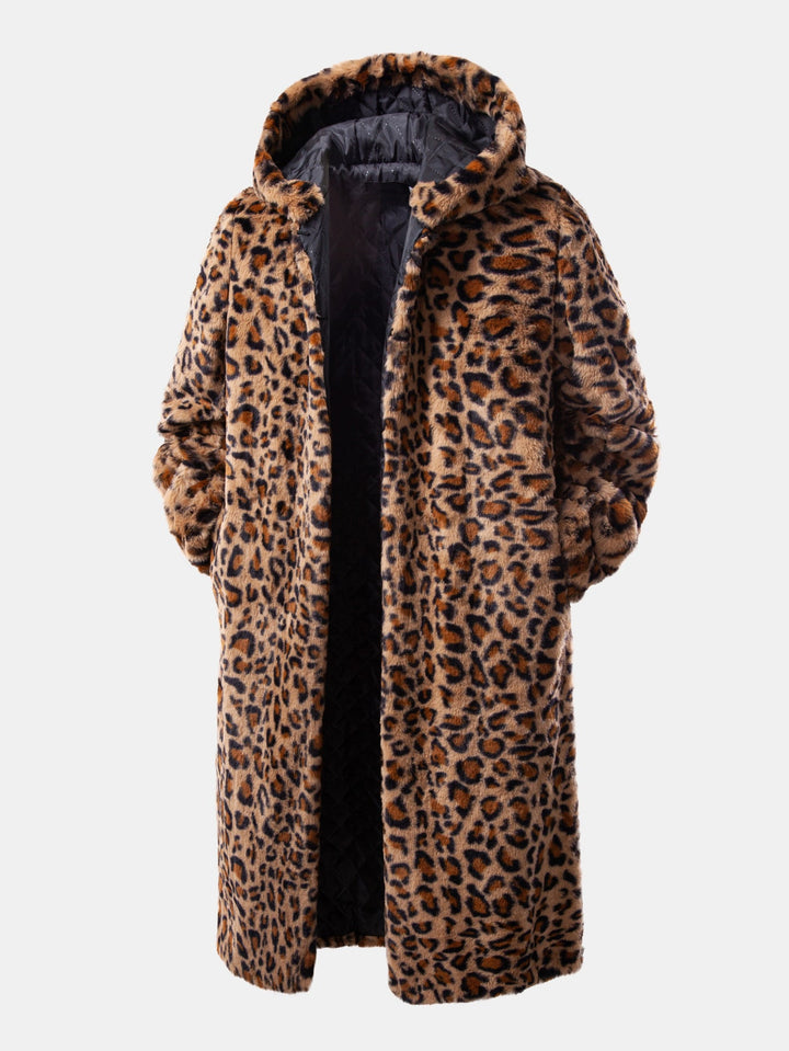 Faux Fur Leopard Hooded Overcoat