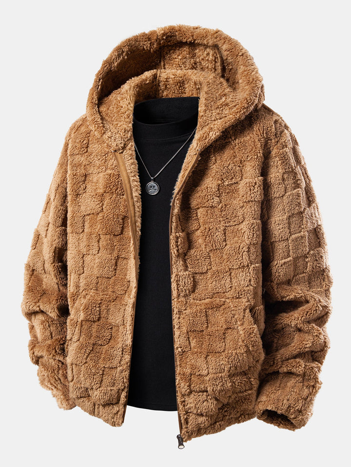 Checkerboard Teddy Zip Up Hoodie