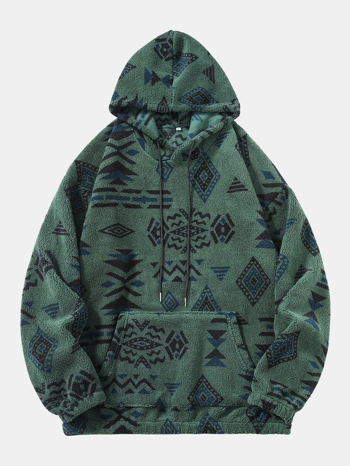 Relax Fit Tribal Geometry Teddy Hoodie