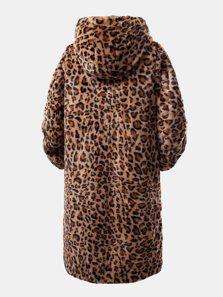 Faux Fur Leopard Hooded Overcoat