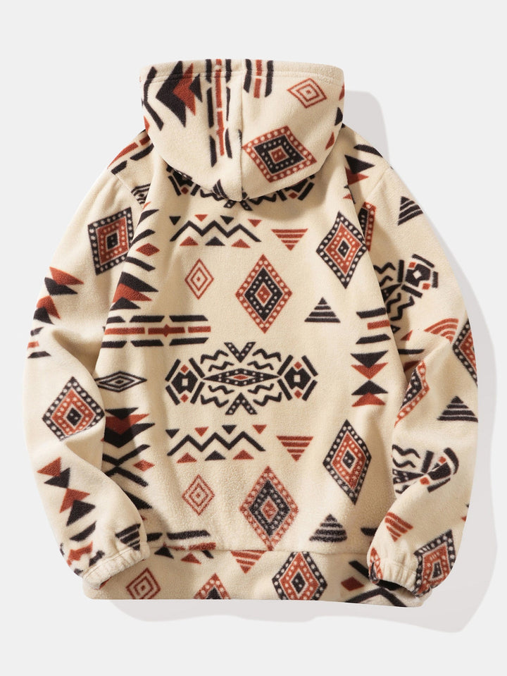 Relax Fit Tribal Geometry Teddy Hoodie & Shorts