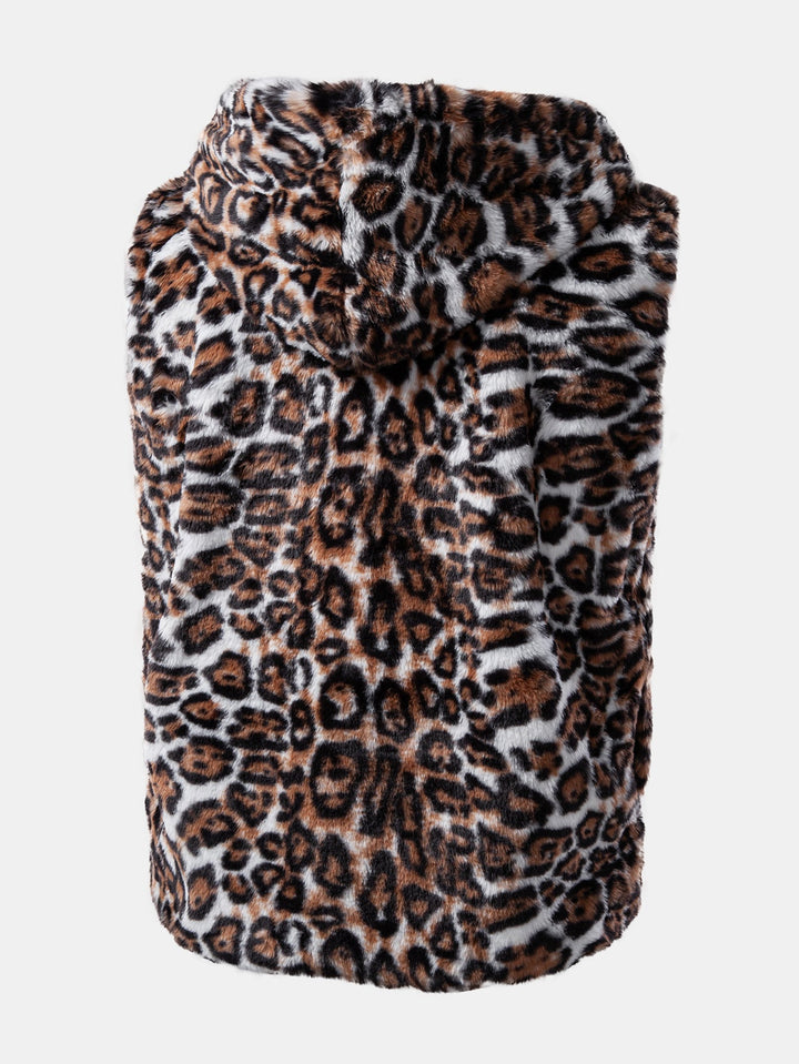 Faux Fur Leopard Zip Up Hooded Vest