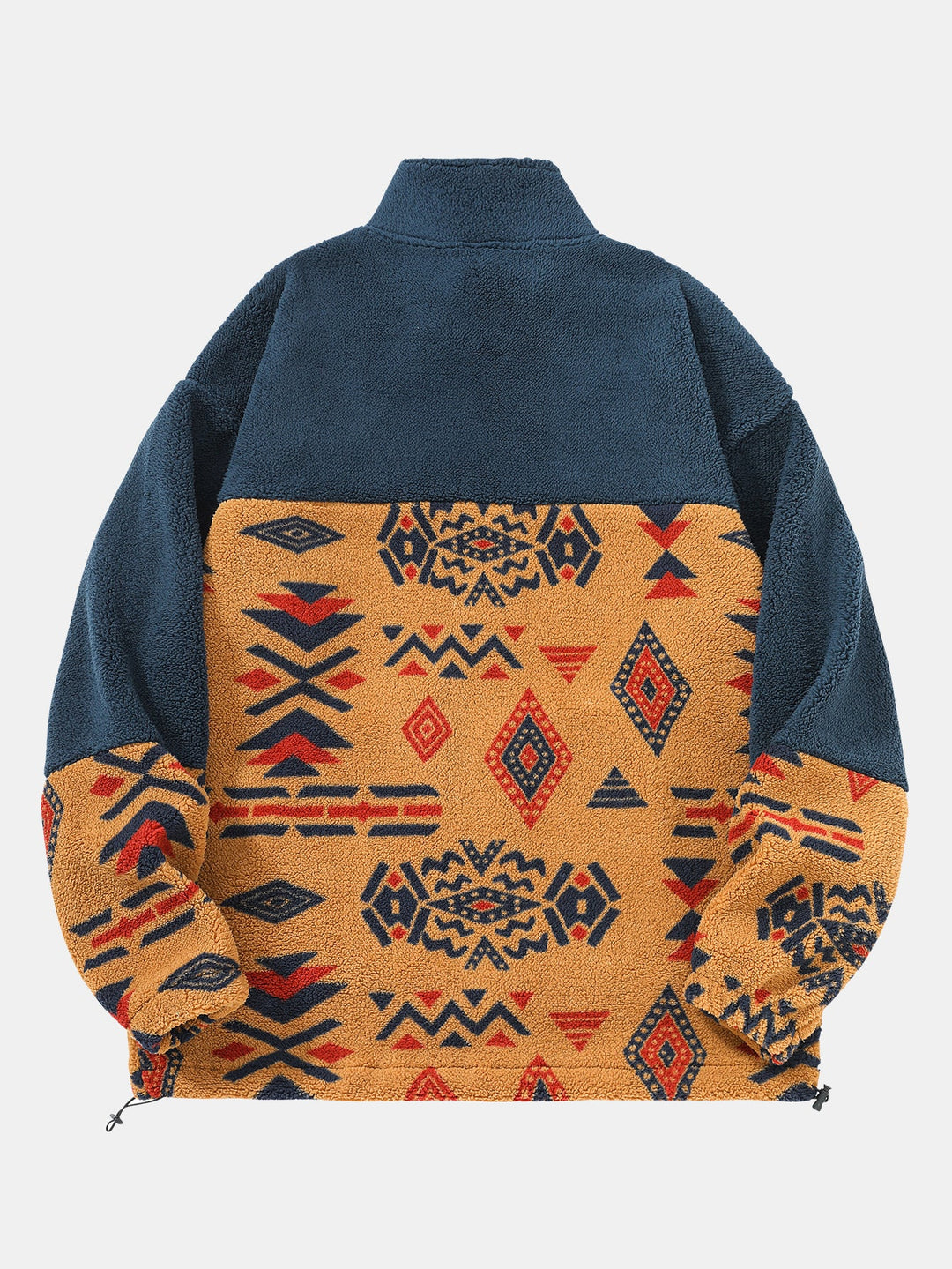 Relax Fit Contrast Tribal Geometry Teddy Jacket