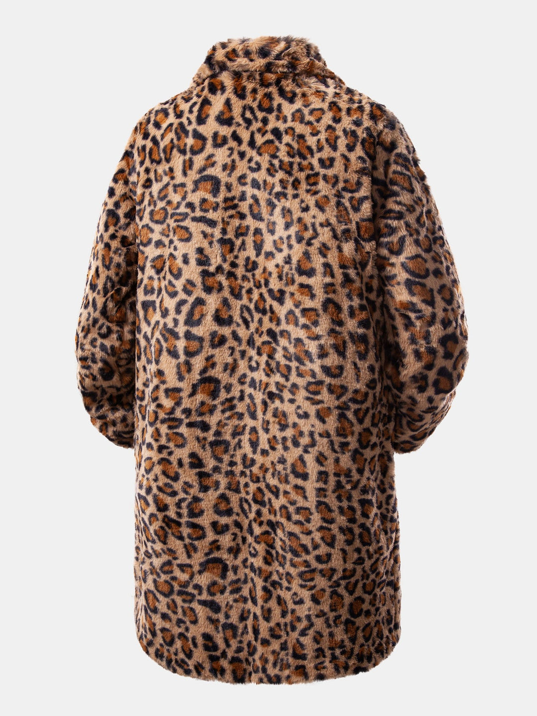 Faux Fur Leopard Notch Lapel Overcoat