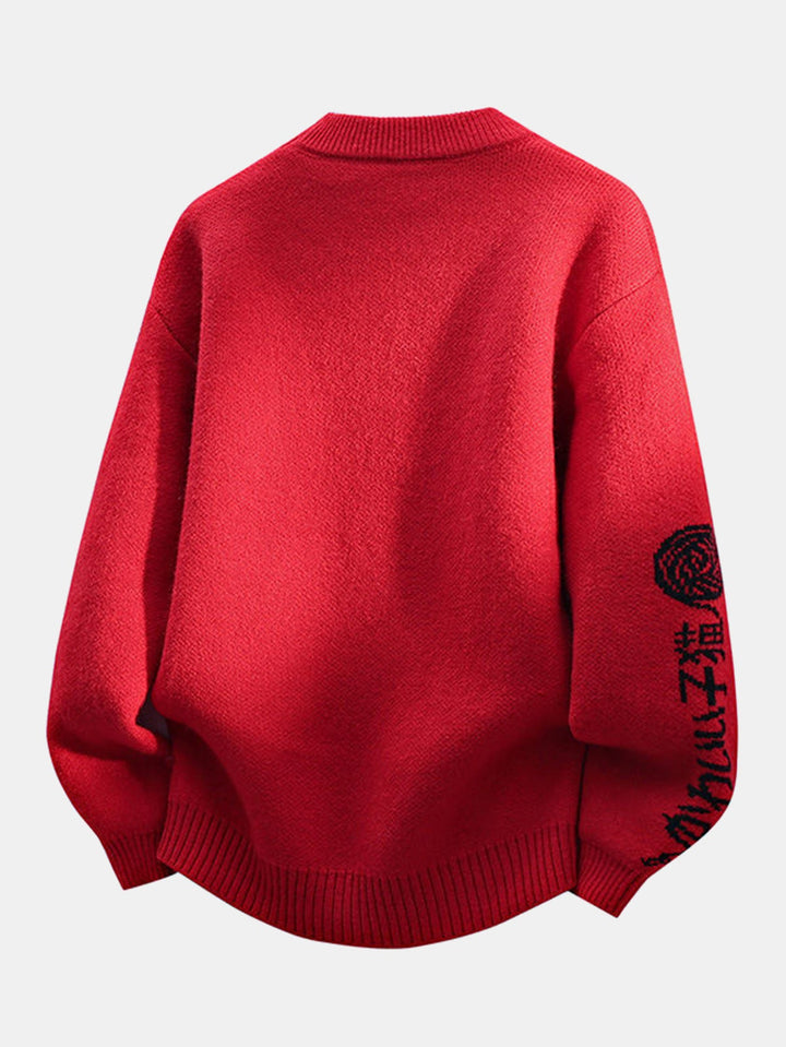 Japanese Cat Print Crew Neck Sweater