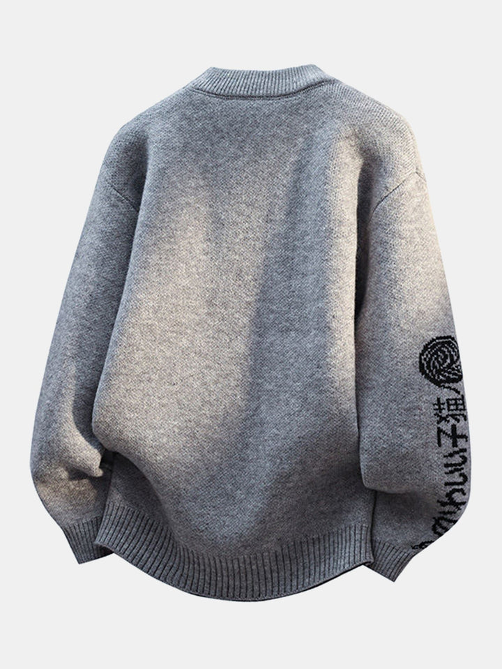 Japanese Cat Print Crew Neck Sweater