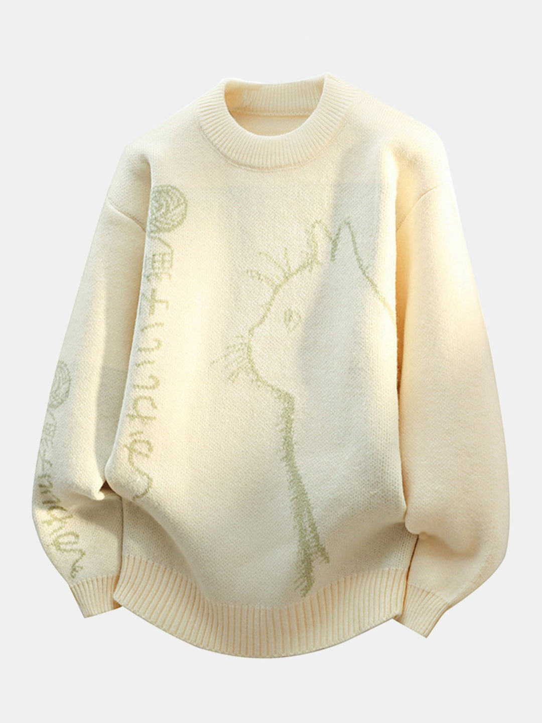 Japanese Cat Print Crew Neck Sweater