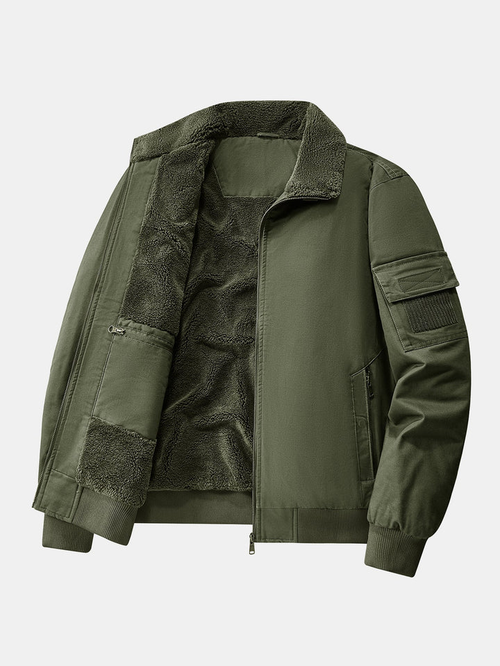 Teddy Lined Zip Up Chino Bomber Jacket