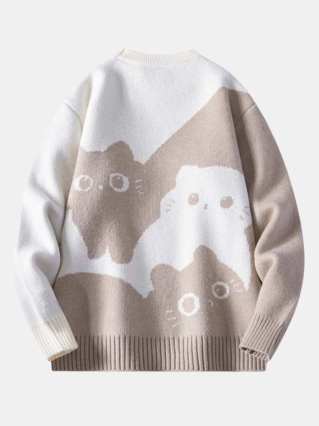 Color Block Cat Print Crew Neck Sweater