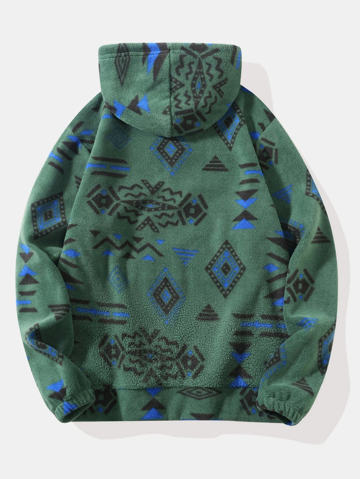 Relax Fit Tribal Geometry Teddy Hoodie & Shorts