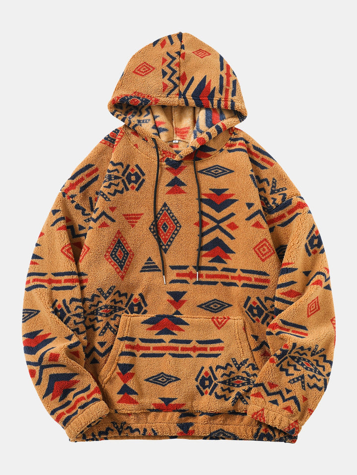 Relax Fit Tribal Geometry Teddy Hoodie