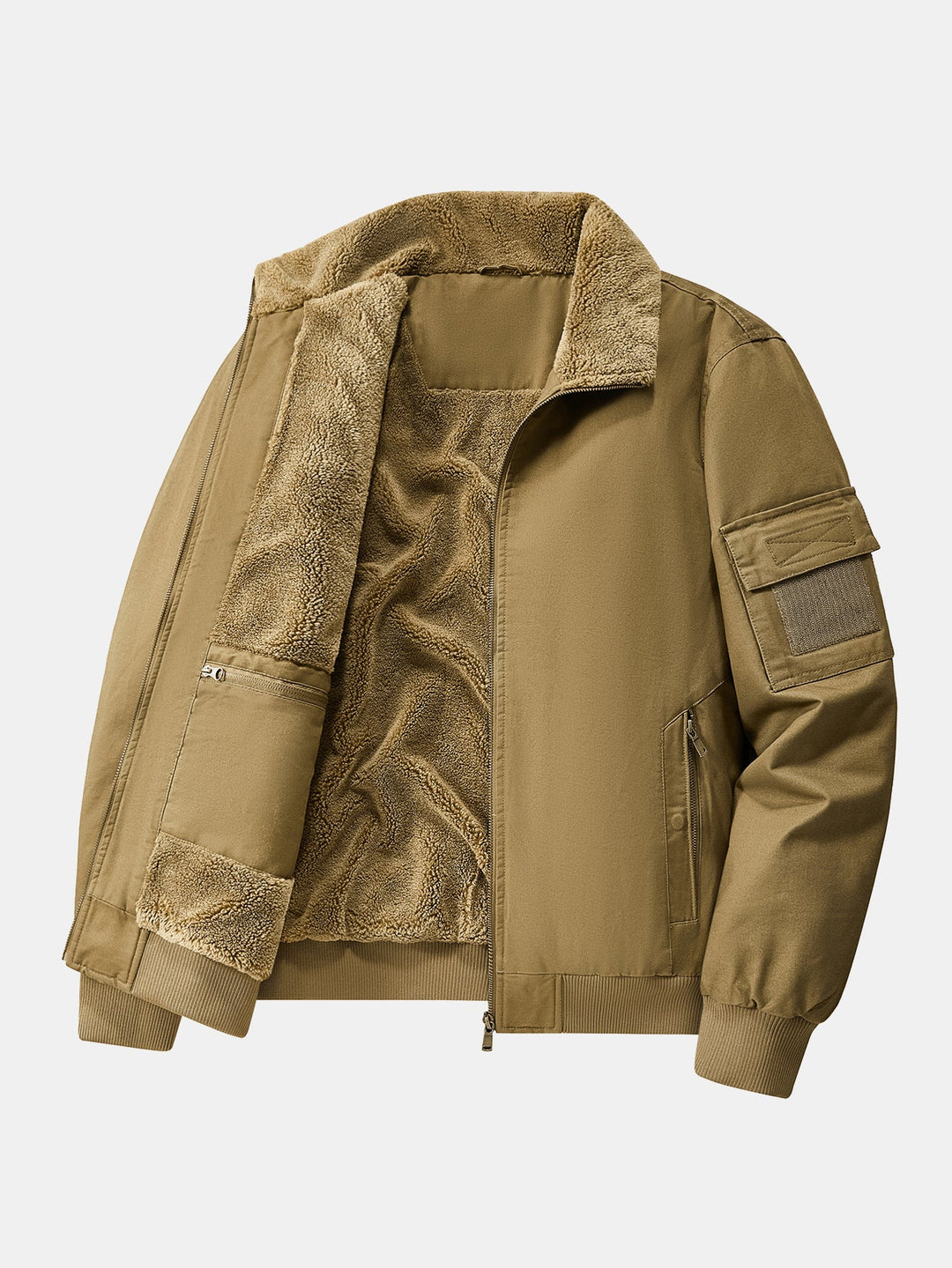 Teddy Lined Zip Up Chino Bomber Jacket