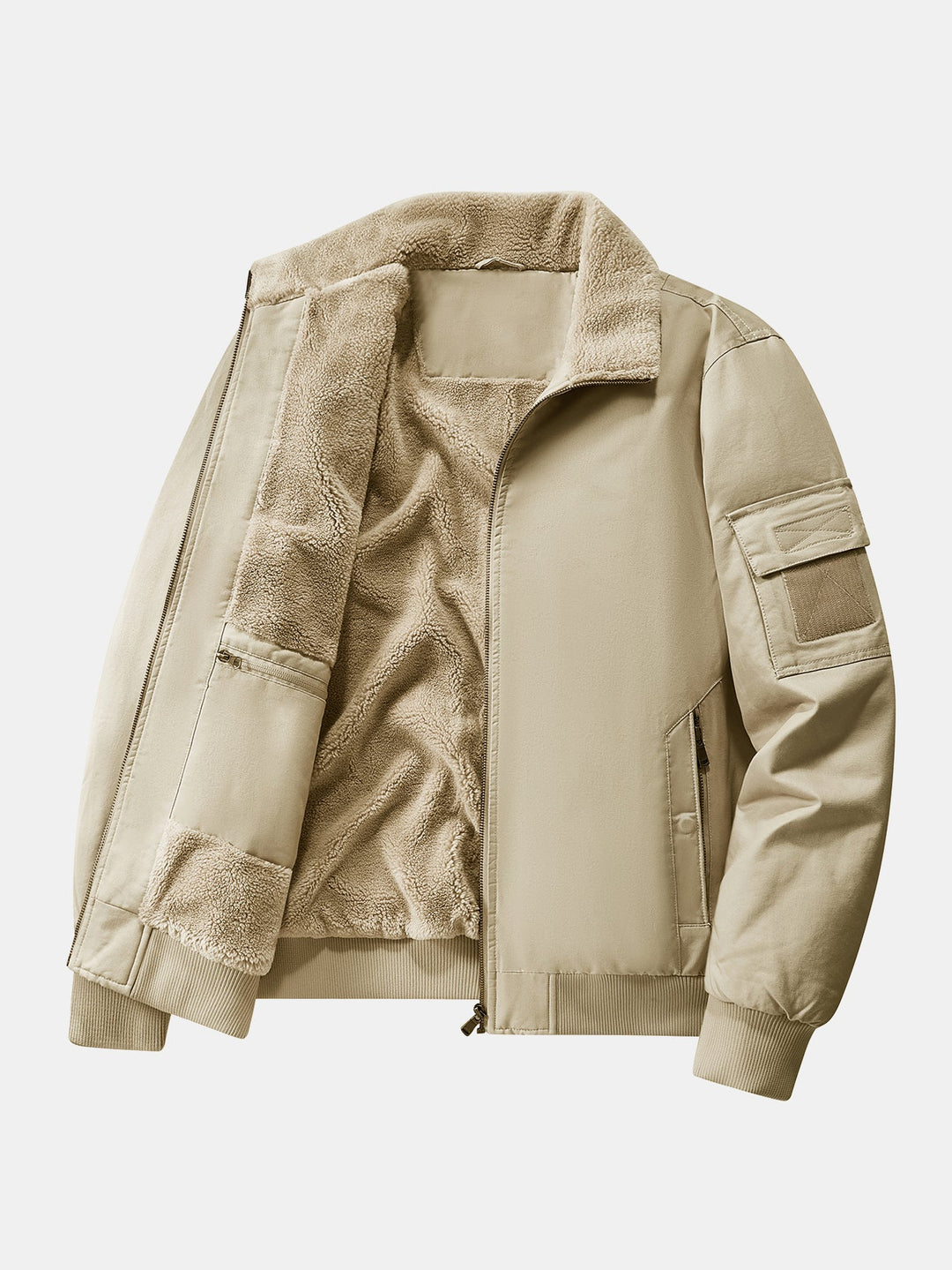 Teddy Lined Zip Up Chino Bomber Jacket