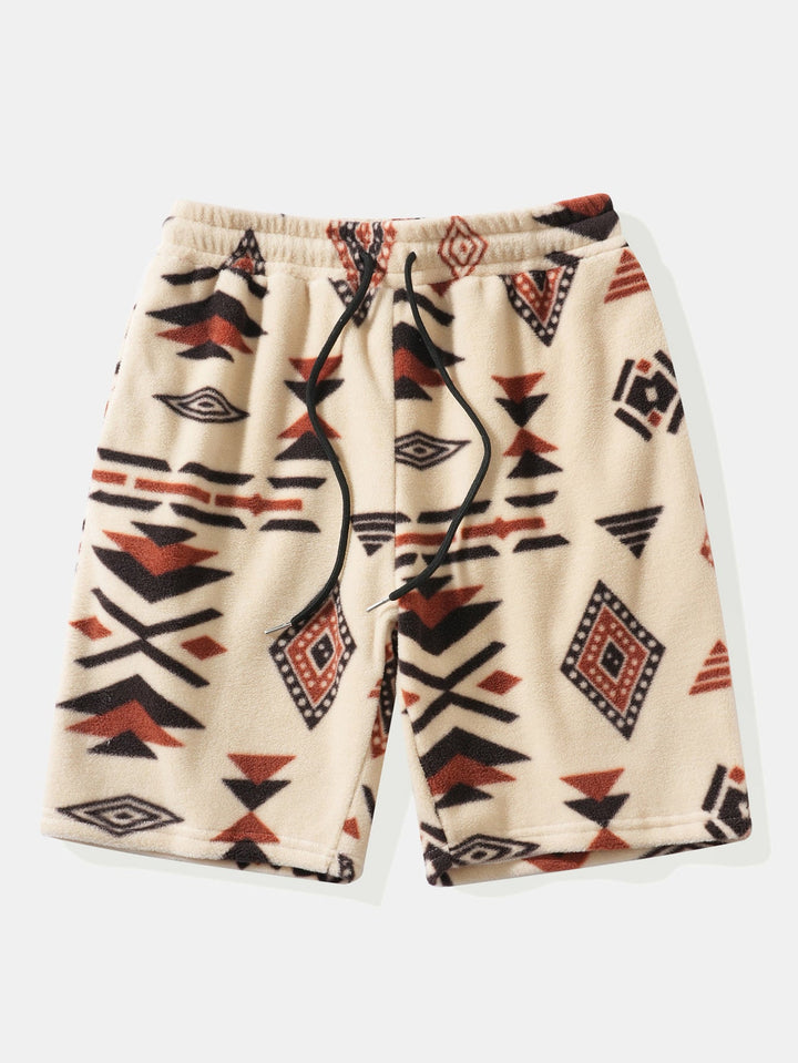 Relax Fit Tribal Geometry Teddy Hoodie & Shorts