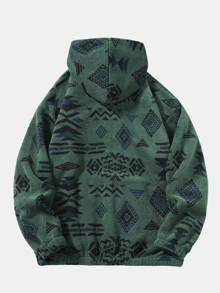 Relax Fit Tribal Geometry Teddy Hoodie