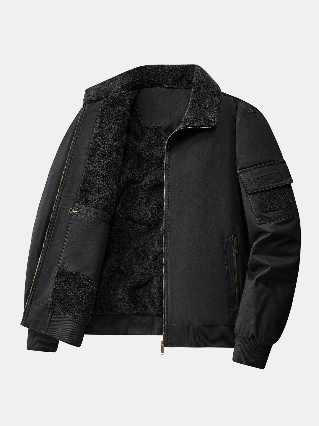 Teddy Lined Zip Up Chino Bomber Jacket