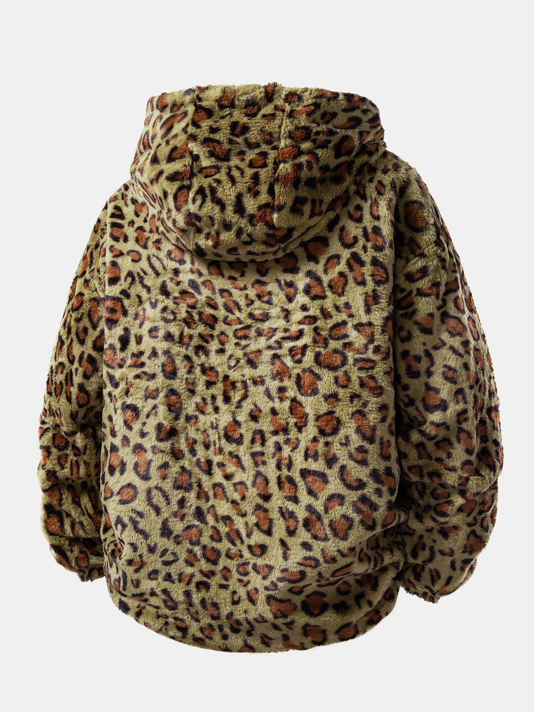 Faux Fur Leopard Zip Up Hooded Coat