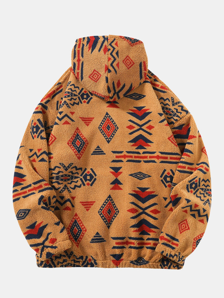 Relax Fit Tribal Geometry Teddy Hoodie