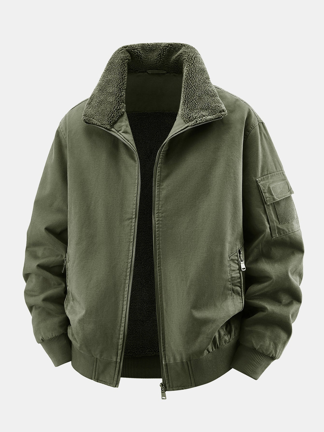 Teddy Lined Zip Up Chino Bomber Jacket