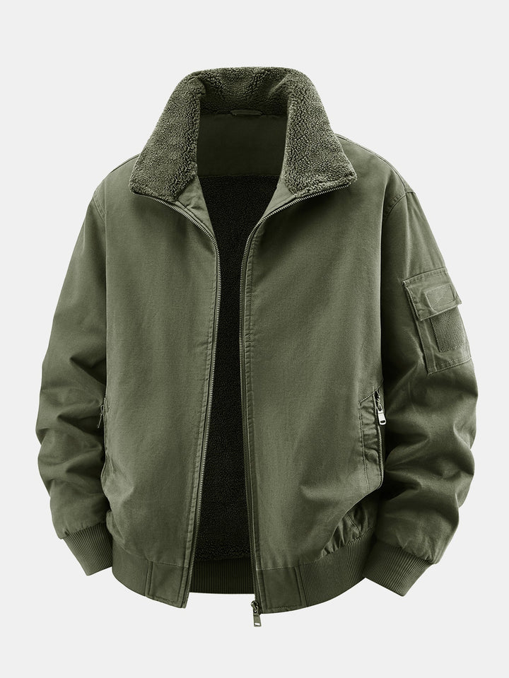 Teddy Lined Zip Up Chino Bomber Jacket