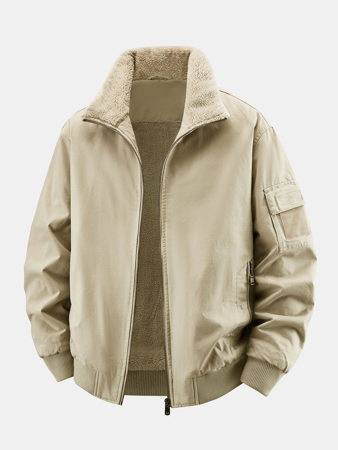 Teddy Lined Zip Up Chino Bomber Jacket