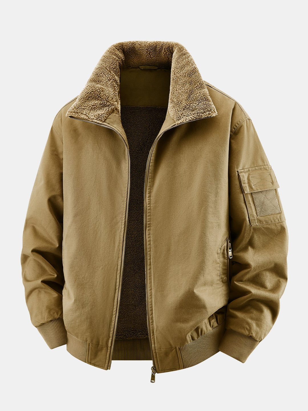 Teddy Lined Zip Up Chino Bomber Jacket