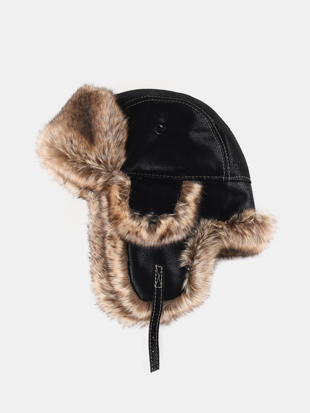 Faux Fur Leather Bomber Hat With Ear Flap