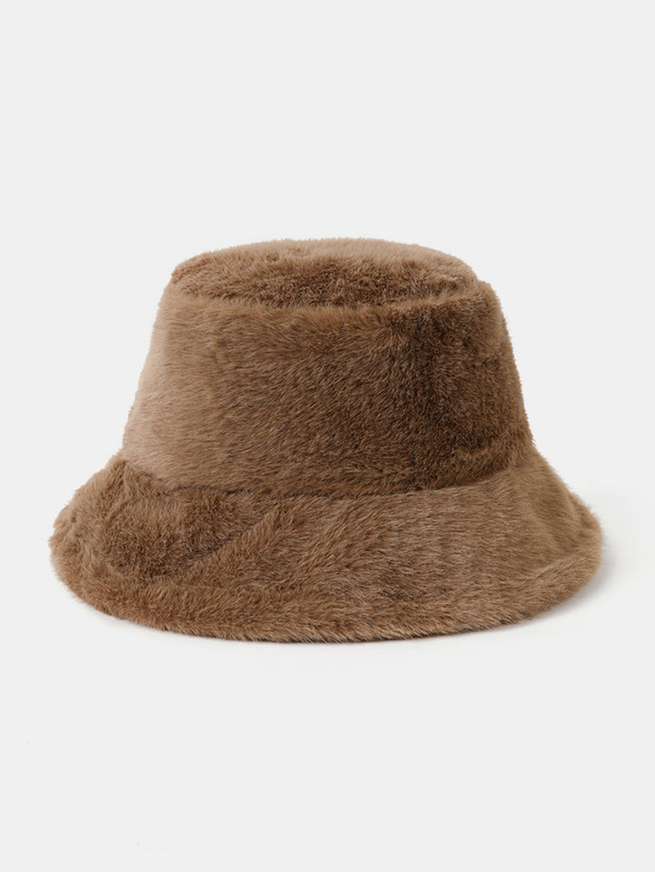 Faux Mink Fur Wide Brim Plush Bucket Hat