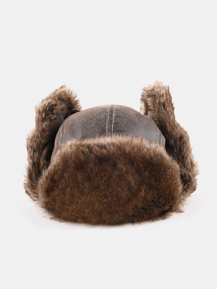 Faux Fur Leather Bomber Hat With Ear Flap
