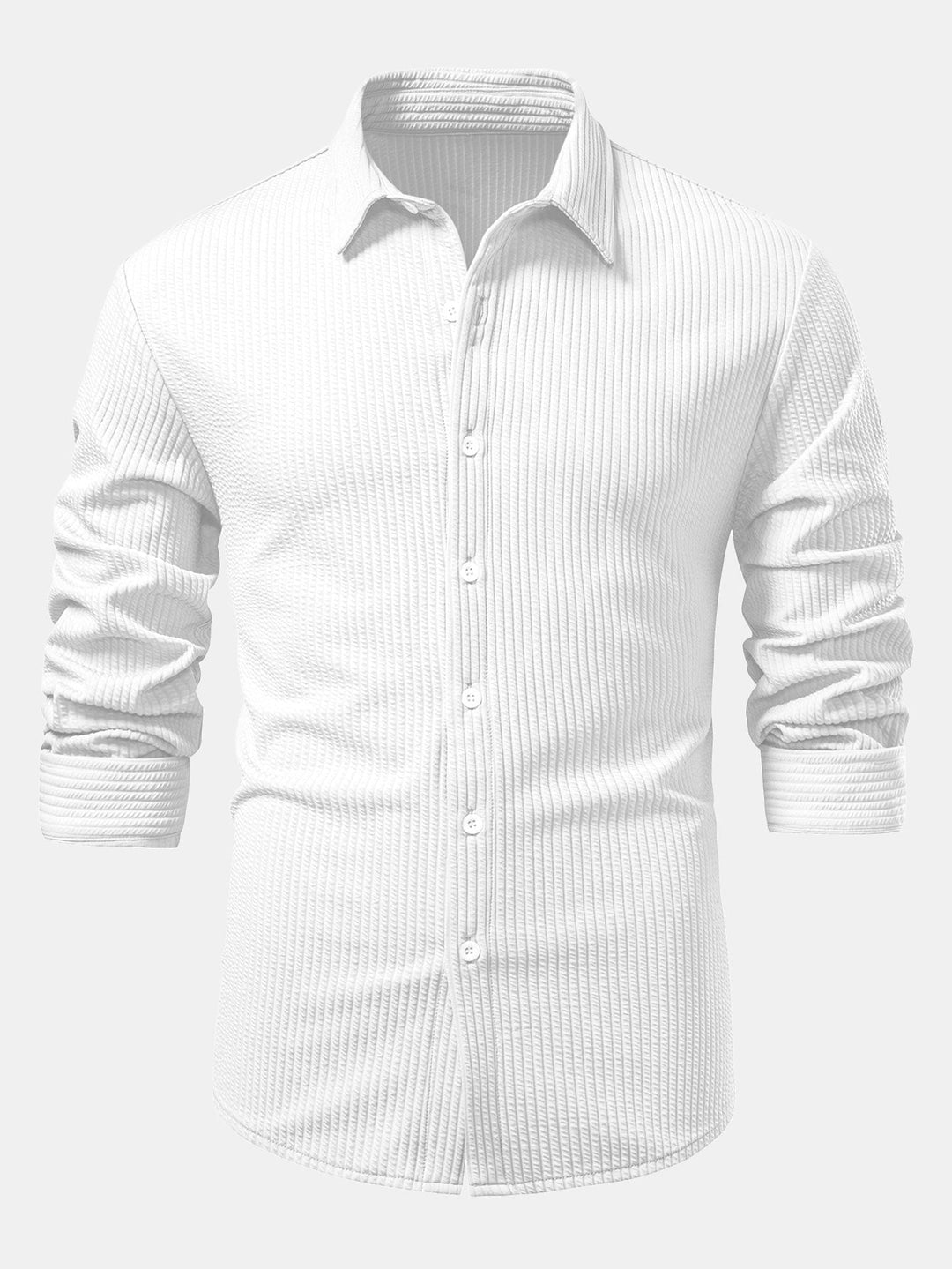 Long Sleeve Muscle Fit Ribbed Button Up Shirt