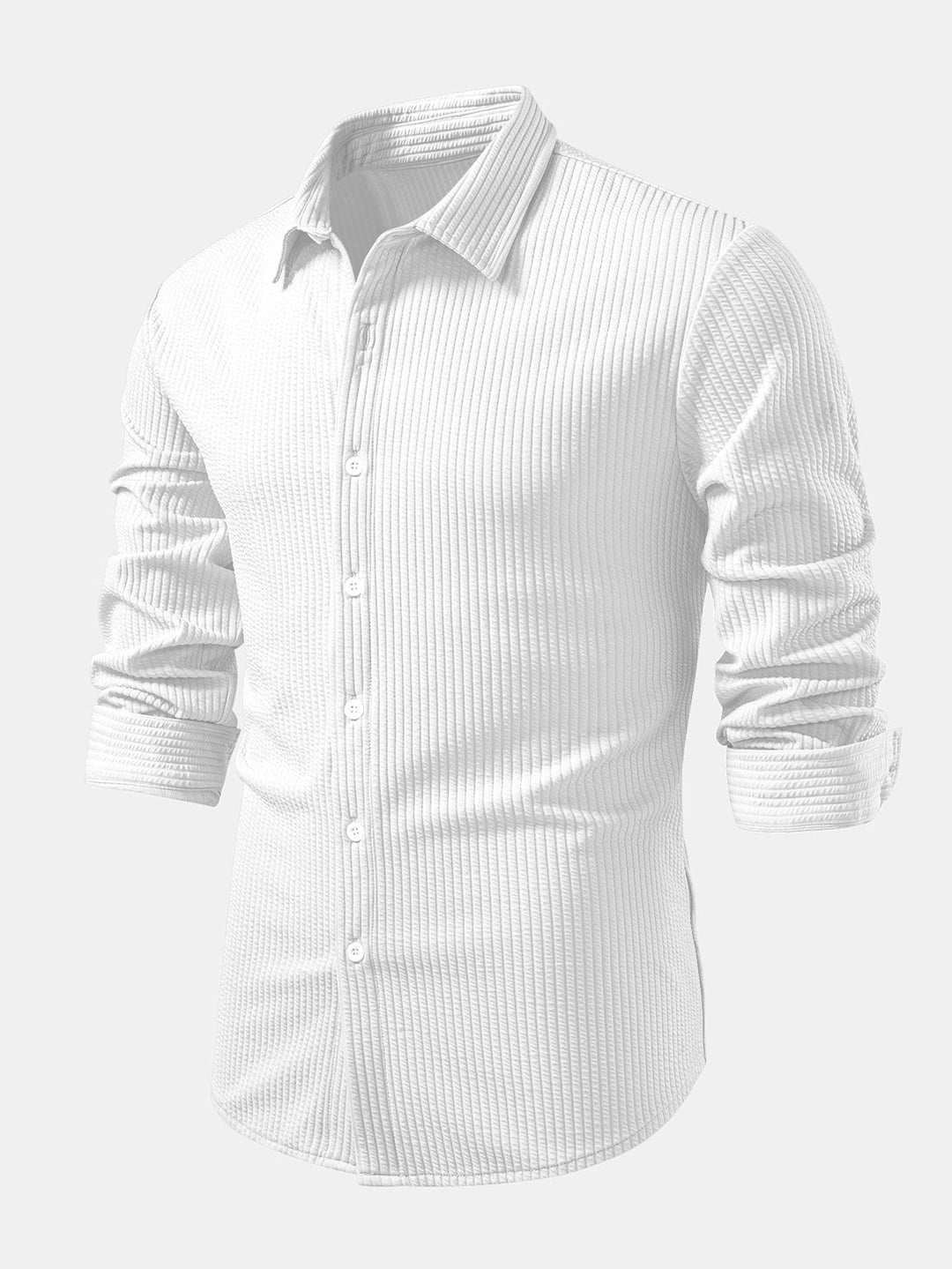 Long Sleeve Muscle Fit Ribbed Button Up Shirt