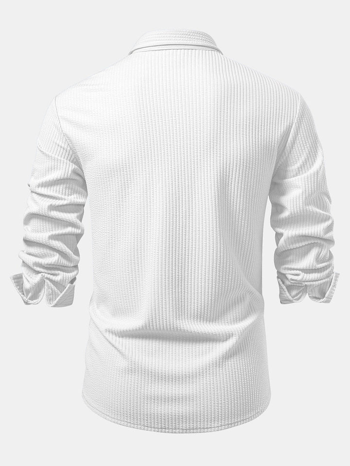 Long Sleeve Muscle Fit Ribbed Button Up Shirt