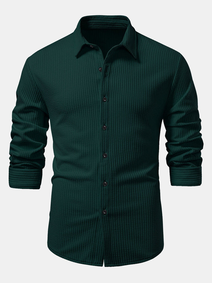 Long Sleeve Muscle Fit Ribbed Button Up Shirt
