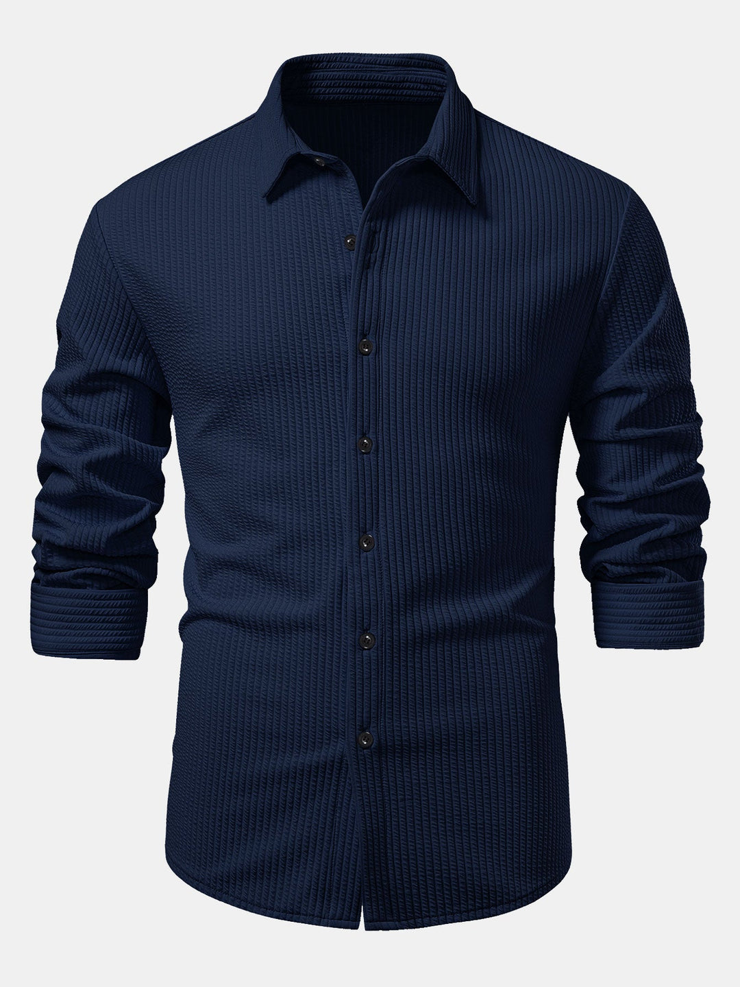 Long Sleeve Muscle Fit Ribbed Button Up Shirt