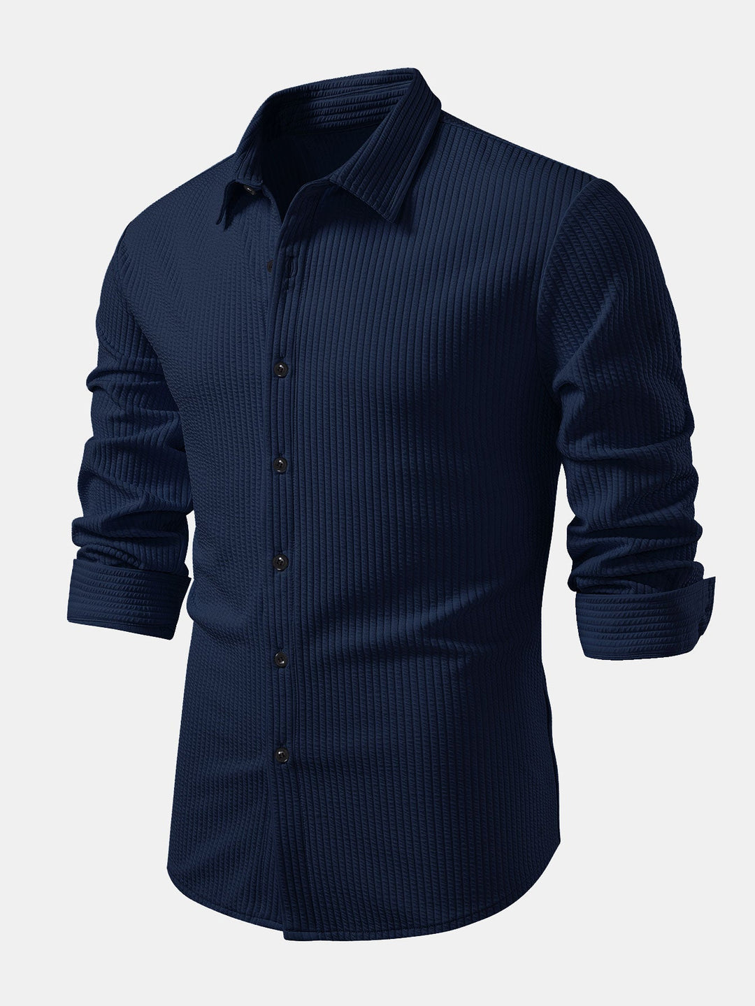 Long Sleeve Muscle Fit Ribbed Button Up Shirt