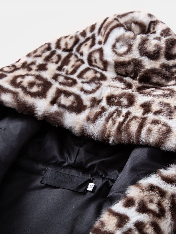 Faux Fur Leopard Zip Up Hooded Vest