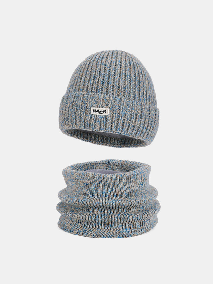 Winter Fleece-Lined Knit Beanie Hat With Warm Scarf