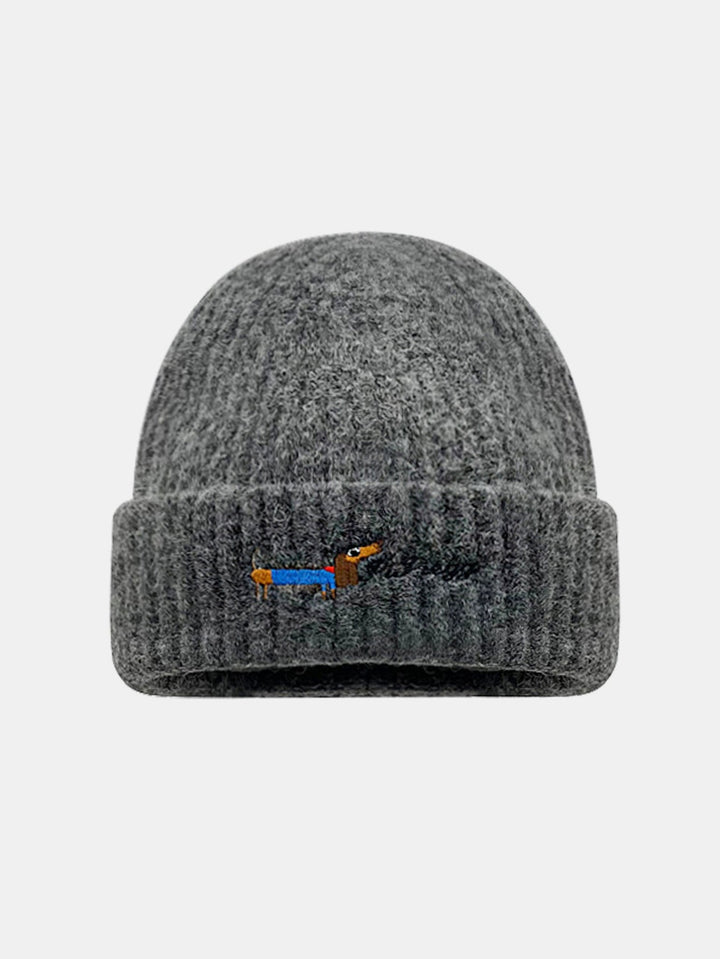 Dachshund Pattern Embroidered Knitted Hat