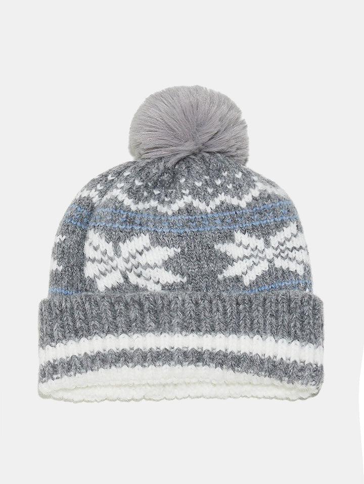 Snowflake Pattern Pom-pom Warm Knitted Hat