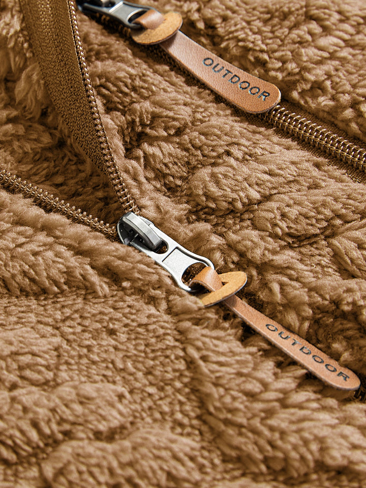 Geometric Jacquard Teddy Half-Zip Hoodie