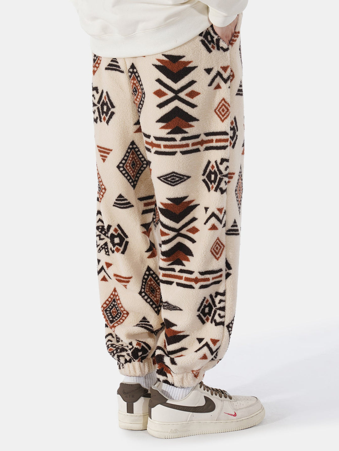 Tribal Geometry Pattern Teddy Jogger Pants