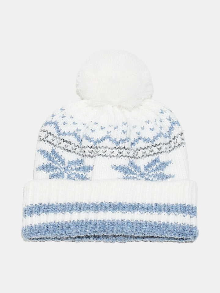 Snowflake Pattern Pom-pom Warm Knitted Hat