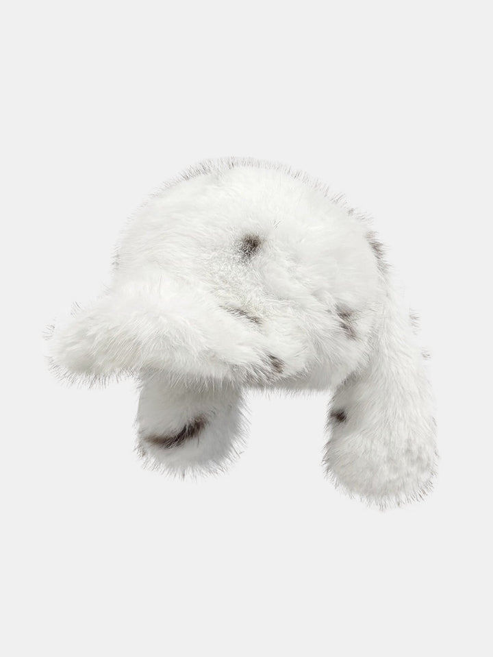 Retro Style Warm Baseball Cap With Fluffy Rabbit Ears Design