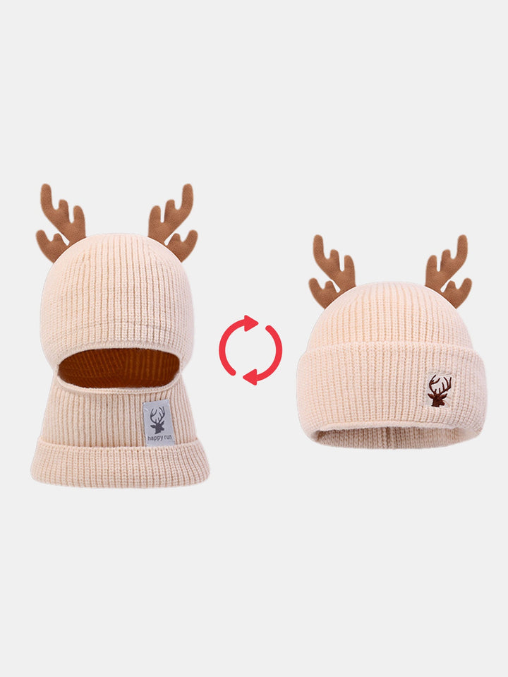 Funky Reindeer Festive Design Warm Winter Beanie Hat With Face Mask