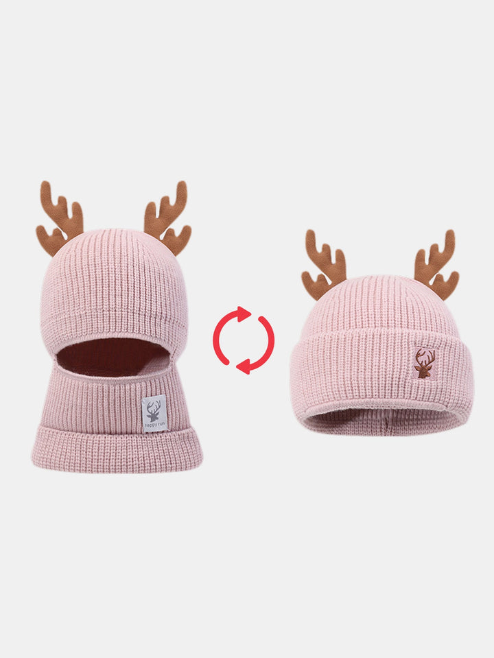 Funky Reindeer Festive Design Warm Winter Beanie Hat With Face Mask