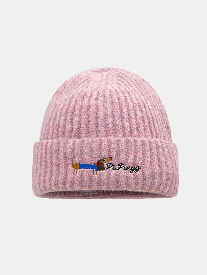 Dachshund Pattern Embroidered Knitted Hat