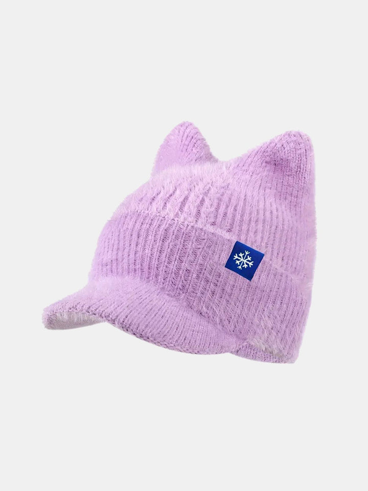 Winter Warm Knitted Hat With Brim – Soft And Cozy Cat Ear Design Cute Cold Weather Earflap Cap