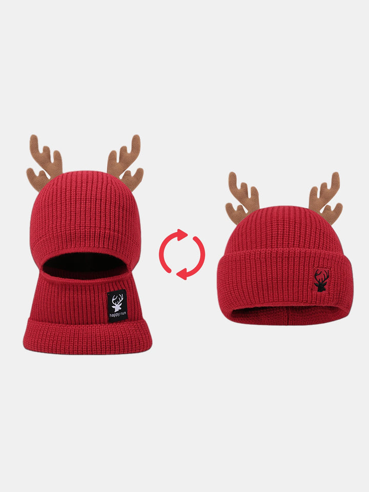 Funky Reindeer Festive Design Warm Winter Beanie Hat With Face Mask